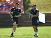13 April 2023; Tadhg McElroy, right, and Charlie Tector during a Leinster Rugby squad training session at St Stithian's College in Johannesburg, South Africa. Photo by Harry Murphy/Sportsfile