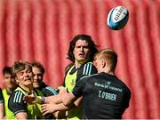 14 April 2023; Alex Soroka, centre, and Tommy O'Brien during the Leinster Rugby captain's run at Emirates Airlines Park in Johannesburg, South Africa. Photo by Harry Murphy/Sportsfile
