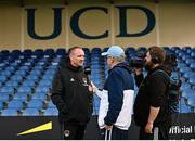 14 April 2023; Cork City manager Colin Healy speaks to  Declan Hughes of LOI TV before the the SSE Airtricity Men's Premier Division match between UCD and Cork City at UCD Bowl in Dublin. Photo by Stephen Marken/Sportsfile