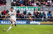 14 April 2023; John Cooney of Ulster kicks a conversion during the United Rugby Championship match between Ulster and Dragons at the Kingspan Stadium in Belfast. Photo by John Dickson/Sportsfile
