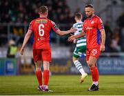 14 April 2023; Paddy Barrett, right, and Jonathan Lunney of Shelbourne during the SSE Airtricity Men's Premier Division match between Shamrock Rovers and Shelbourne at Tallaght Stadium in Dublin. Photo by Seb Daly/Sportsfile