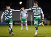 14 April 2023; Graham Burke of Shamrock Rovers, right, celebrates with teammate Jack Byrne after scoring their side's first goal during the SSE Airtricity Men's Premier Division match between Shamrock Rovers and Shelbourne at Tallaght Stadium in Dublin. Photo by Seb Daly/Sportsfile