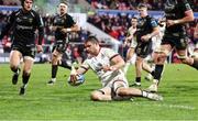 14 April 2023; Nick Timoney of Ulster scores a try during the United Rugby Championship match between Ulster and Dragons at the Kingspan Stadium in Belfast. Photo by John Dickson/Sportsfile