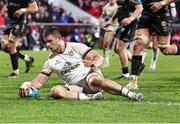 14 April 2023; Nick Timoney of Ulster scores his side a try during the United Rugby Championship match between Ulster and Dragons at the Kingspan Stadium in Belfast. Photo by John Dickson/Sportsfile