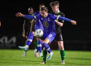 14 April 2023; Conor Parsons of Waterford in action against Sean O'Connell of Kerry FC during the SSE Airtricity Men's First Division match between Waterford and Kerry at the RSC in Waterford. Photo by Michael P Ryan/Sportsfile