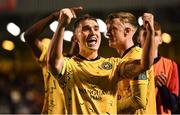 14 April 2023; Anto Breslin of St Patrick's Athletic celebrates after his side's victory in the SSE Airtricity Men's Premier Division match between Bohemians and St Patrick's Athletic at Dalymount Park in Dublin. Photo by Piaras Ó Mídheach/Sportsfile