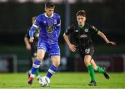 14 April 2023; Dean McMenamy of Waterford in action against Cian Barrett of Kerry FC during the SSE Airtricity Men's First Division match between Waterford and Kerry at the RSC in Waterford. Photo by Michael P Ryan/Sportsfile