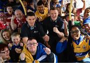 17 April 2023; Limerick hurler Gearóid Hegarty, left, and former Galway hurler Joe Canning at the launch of Bord Gáis Energy’s ‘It’s Anyone’s Game’ campaign to promote inclusivity in hurling. As part of the campaign and to celebrate extending its sponsorship of the GAA All-Ireland Senior Hurling Championship until 2025, Bord Gáis Energy, is giving people from around Ireland the opportunity to win prizes throughout the season. Visit www.bordgaisenergy.ie/bgegaa for competition details. Photo by David Fitzgerald/Sportsfile