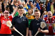 17 April 2023; Limerick hurler Gearóid Hegarty, left, and former Galway hurler Joe Canning at the launch of Bord Gáis Energy’s ‘It’s Anyone’s Game’ campaign to promote inclusivity in hurling. As part of the campaign and to celebrate extending its sponsorship of the GAA All-Ireland Senior Hurling Championship until 2025, Bord Gáis Energy, is giving people from around Ireland the opportunity to win prizes throughout the season. Visit www.bordgaisenergy.ie/bgegaa for competition details. Photo by David Fitzgerald/Sportsfile