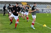 15 April 2023; St Joseph’s players warm-up before the FAI Youth Cup Final match between St Joseph’s AFC, Dublin, and College Corinthians AFC, Cork, at the Carlisle Grounds in Bray, Wicklow. Photo by Seb Daly/Sportsfile