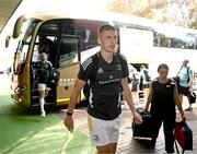 15 April 2023; Sam Prendergast of Leinster arrives before the United Rugby Championship match between Emirates Lions and Leinster at Emirates Airlines Park in Johannesburg, South Africa. Photo by Harry Murphy/Sportsfile