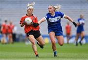 15 April 2023; Lauren McConville of Armagh in action against Shifra Havill of Laois during the Lidl Ladies Football National League Division 2 Final match between Armagh and Laois at Croke Park in Dublin. Photo by Brendan Moran/Sportsfile
