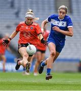 15 April 2023; Lauren McConville of Armagh in action against Sarah Anne Fitzgerald of Laois during the Lidl Ladies Football National League Division 2 Final match between Armagh and Laois at Croke Park in Dublin. Photo by Brendan Moran/Sportsfile