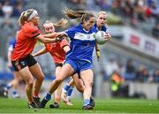 15 April 2023; Mo Nerney of Laois in action against Lauren McConville, left, and CaÍt Towe of Armagh during the Lidl Ladies Football National League Division 2 Final match between Armagh and Laois at Croke Park in Dublin. Photo by Sam Barnes/Sportsfile
