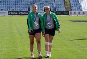 15 April 2023; Brittany Hogan and Neve Jones of Ireland walk the pitch before the Tik Tok Womens Six Nations Rugby Championship match between Italy and Ireland at Stadio Sergio Lanfranchi in Parma, Italy. Photo by Roberto Bregani/Sportsfile.
