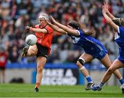 15 April 2023; Lauren McConville of Armagh in action against Orla Hennessy of Laois during the Lidl Ladies Football National League Division 2 Final match between Armagh and Laois at Croke Park in Dublin. Photo by Brendan Moran/Sportsfile