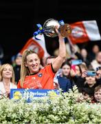 15 April 2023; Armagh captain Kelly Mallon lifts  the cup after her side's victory in the Lidl Ladies Football National League Division 2 Final match between Armagh and Laois at Croke Park in Dublin. Photo by Sam Barnes/Sportsfile