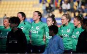 15 April 2023;  Ireland players stand for the playing of the national anthem before the Tik Tok Womens Six Nations Rugby Championship match between Italy and Ireland at Stadio Sergio Lanfranchi in Parma, Italy. Photo by Roberto Bregani/Sportsfile.