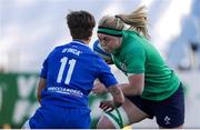 15 April 2023;  Sam Monaghan of Ireland in action against Alyssa D'Incà of Italy during the Tik Tok Womens Six Nations Rugby Championship match between Italy and Ireland at Stadio Sergio Lanfranchi in Parma, Italy. Photo by Roberto Bregani/Sportsfile.