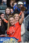 15 April 2023; Armagh captain Kelly Mallon lifts the cup after the Lidl Ladies Football National League Division 2 Final match between Armagh and Laois at Croke Park in Dublin. Photo by Brendan Moran/Sportsfile