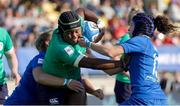 15 April 2023; Linda Djougang of Ireland is tackled by Michela Sillari of Italy during the Tik Tok Womens Six Nations Rugby Championship match between Italy and Ireland at Stadio Sergio Lanfranchi in Parma, Italy. Photo by Roberto Bregani/Sportsfile.