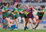15 April 2023; Ailbhe Davoren of Galway is tackled by Ciara Murphy and Emma Costello of Kerry during the Lidl Ladies Football National League Division 1 Final match between Kerry and Galway at Croke Park in Dublin. Photo by Brendan Moran/Sportsfile