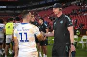 15 April 2023; Leinster head coach Leo Cullen and Dave Kearney of Leinster after his side's victory in the United Rugby Championship match between Emirates Lions and Leinster at Emirates Airlines Park in Johannesburg, South Africa. Photo by Harry Murphy/Sportsfile
