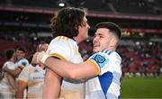 15 April 2023; Chris Cosgrave and Alex Soroka of Leinster after their side's victory in during the United Rugby Championship match between Emirates Lions and Leinster at Emirates Airlines Park in Johannesburg, South Africa. Photo by Harry Murphy/Sportsfile