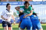15 April 2023; Grace Moore of Ireland in action against Alyssa D'Incà and Giada Franco of Italy during the Tik Tok Womens Six Nations Rugby Championship match between Italy and Ireland at Stadio Sergio Lanfranchi in Parma, Italy. Photo by Roberto Bregani/Sportsfile.