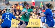 15 April 2023; Anna McGann of Ireland in action against Beatrice Rigoni, left, and Francesca Sgorbini of Italy during the Tik Tok Womens Six Nations Rugby Championship match between Italy and Ireland at Stadio Sergio Lanfranchi in Parma, Italy. Photo by Roberto Bregani/Sportsfile.