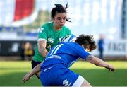 15 April 2023;  Natasja Behan of Ireland in action against Alyssa D'Incà of Italy during the Tik Tok Womens Six Nations Rugby Championship match between Italy and Ireland at Stadio Sergio Lanfranchi in Parma, Italy. Photo by Roberto Bregani/Sportsfile.