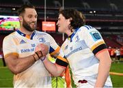 15 April 2023; Jason Jenkins and Alex Soroka of Leinster after their side's victory in the United Rugby Championship match between Emirates Lions and Leinster at Emirates Airlines Park in Johannesburg, South Africa. Photo by Harry Murphy/Sportsfile