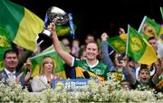 15 April 2023; Kerry captain Síofra O'Shea lifts the cup after her side's victory in the Lidl Ladies Football National League Division 1 Final match between Kerry and Galway at Croke Park in Dublin. Photo by Sam Barnes/Sportsfile