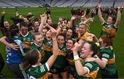 15 April 2023; Kerry players celebrate after their side's victory in the Lidl Ladies Football National League Division 1 Final match between Kerry and Galway at Croke Park in Dublin. Photo by Sam Barnes/Sportsfile