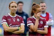 15 April 2023; Dejected Galway players Siobhan Divilly, left, and Olivia Divilly after the Lidl Ladies Football National League Division 1 Final match between Kerry and Galway at Croke Park in Dublin. Photo by Brendan Moran/Sportsfile