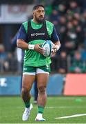 15 April 2023; Bundee Aki of Connacht warms-up before the United Rugby Championship match between Connacht and Cardiff at Sportsground in Galway. Photo by Tyler Miller/Sportsfile