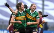 15 April 2023; Mary O'Connell, left, and Síofra O'Shea of Kerry celebrate after the Lidl Ladies Football National League Division 1 Final match between Kerry and Galway at Croke Park in Dublin. Photo by Brendan Moran/Sportsfile