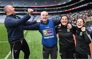 15 April 2023; Kerry backroom staff including  Kerry joint managers Darragh Long, left, and Declan Quill, second from left, celebrate after their side's victory in the Lidl Ladies Football National League Division 1 Final match between Kerry and Galway at Croke Park in Dublin. Photo by Sam Barnes/Sportsfile