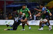 15 April 2023; Bundee Aki of Connacht is tackled by Max Llewellyn of Cardiff during the United Rugby Championship match between Connacht and Cardiff at Sportsground in Galway. Photo by Tyler Miller/Sportsfile