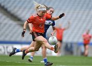 15 April 2023; Lauren McConville of Armagh in action against Mo Nerney of Laois during the Lidl Ladies Football National League Division 2 Final match between Armagh and Laois at Croke Park in Dublin. Photo by Brendan Moran/Sportsfile