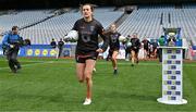 15 April 2023; Aimee Mackin of Armagh runs past the cup before the Lidl Ladies Football National League Division 2 Final match between Armagh and Laois at Croke Park in Dublin. Photo by Brendan Moran/Sportsfile