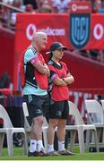 15 April 2023; Leinster team doctor and exercise medicine consultant Dr Jim McShane and Leinster academy rehabilitation physiotherapist Aoife Healy during the United Rugby Championship match between Emirates Lions and Leinster at Emirates Airlines Park in Johannesburg, South Africa. Photo by Harry Murphy/Sportsfile