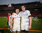 15 April 2023; Chris Cosgrave and Alex Soroka of Leinster after their side's victory in the United Rugby Championship match between Emirates Lions and Leinster at Emirates Airlines Park in Johannesburg, South Africa. Photo by Harry Murphy/Sportsfile