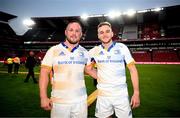 15 April 2023; Ed Byrne and Nick McCarthy of Leinster after their side's victory in the United Rugby Championship match between Emirates Lions and Leinster at Emirates Airlines Park in Johannesburg, South Africa. Photo by Harry Murphy/Sportsfile