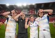 15 April 2023; Leinster players, from left, Brian Deeny, Vakhtang Abdaladze, Ben Murphy and Alex Soroka after their side's victory in the United Rugby Championship match between Emirates Lions and Leinster at Emirates Airlines Park in Johannesburg, South Africa. Photo by Harry Murphy/Sportsfile