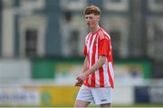 15 April 2023; Callum Curley of St Joseph’s during the FAI Youth Cup Final match between St Joseph’s AFC, Dublin, and College Corinthians AFC, Cork, at the Carlisle Grounds in Bray, Wicklow. Photo by Seb Daly/Sportsfile