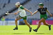 16 April 2023; Olivia O'Halloran of Meath in action against Michelle Costello of Kerry during the Very Camogie League Final Division 2A match between Kerry and Meath at Croke Park in Dublin. Photo by Eóin Noonan/Sportsfile