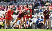 16 April 2023; Aine Keane of Galway is tackled by Pamela Mackey of Cork during the Very Camogie League Final Division 1A match between Kerry and Meath at Croke Park in Dublin. Photo by Eóin Noonan/Sportsfile