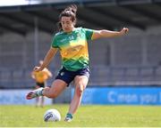16 April 2023; Leah Fox of Leitrim kicks a first half penalty wide during the 2023 Lidl Ladies National Football League Division 4 Final match between Antrim and Leitrim at Parnell Park in Dublin. Photo by Piaras Ó Mídheach/Sportsfile