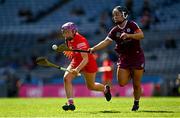 16 April 2023; Orlaith Cahalane of Cork in action against Dervla Higgins of Galway during the Very Camogie League Final Division 1A match between Kerry and Meath at Croke Park in Dublin. Photo by Eóin Noonan/Sportsfile